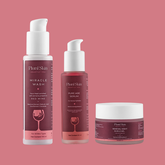 Red Wine Skincare Ritual - Pack of Miracle Wash, Pure Age Serum  and Renewal Night Sheild Gel